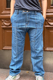 Indigoblå Jeans Dubbelknapp Vintage Indigo Blue