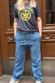 Indigoblå Jeans Dubbelknapp Vintage Indigo Blue