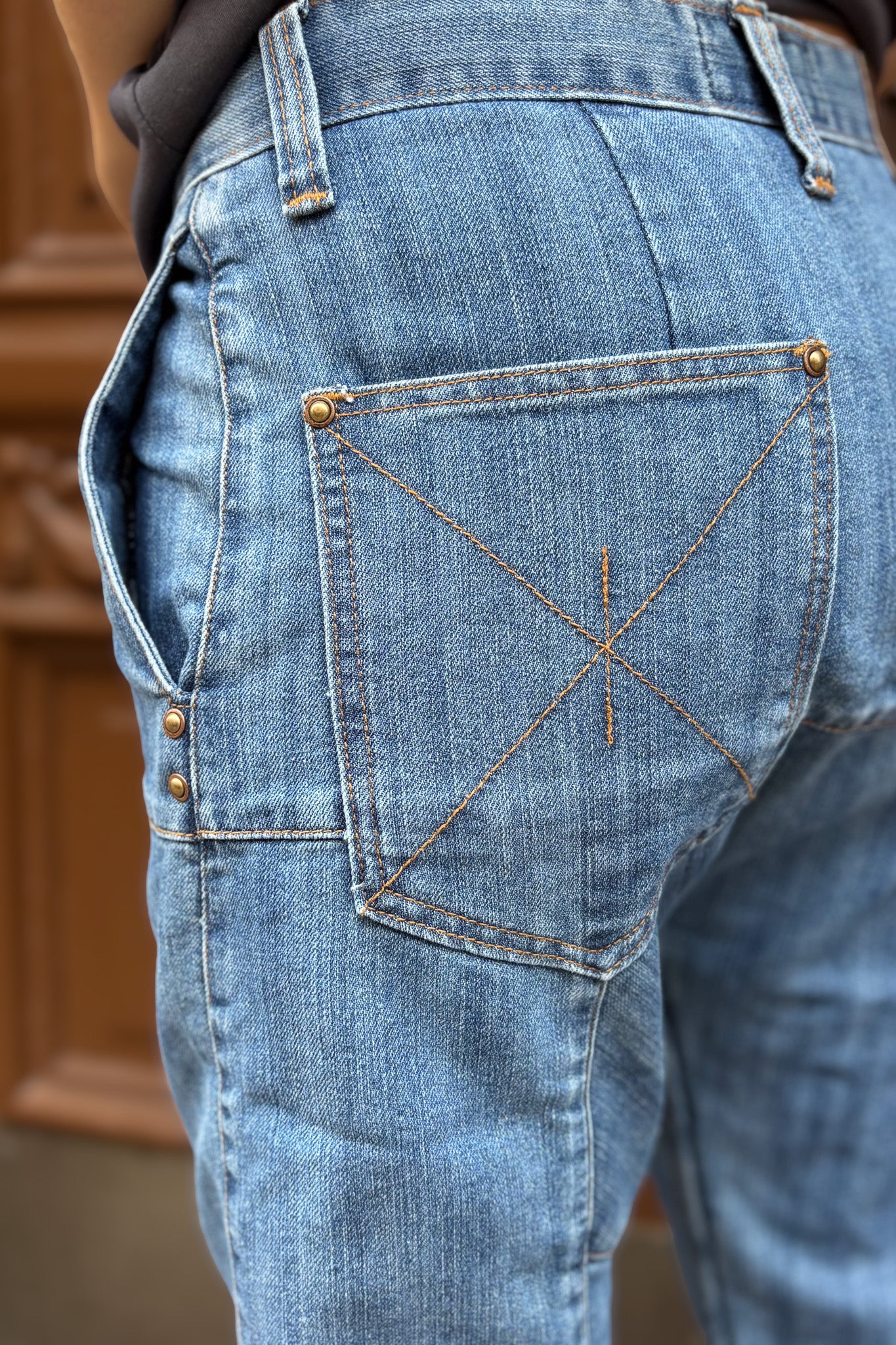 Indigoblå Jeans Dubbelknapp Vintage Indigo Blue