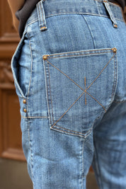 Indigoblå Jeans Dubbelknapp Vintage Indigo Blue