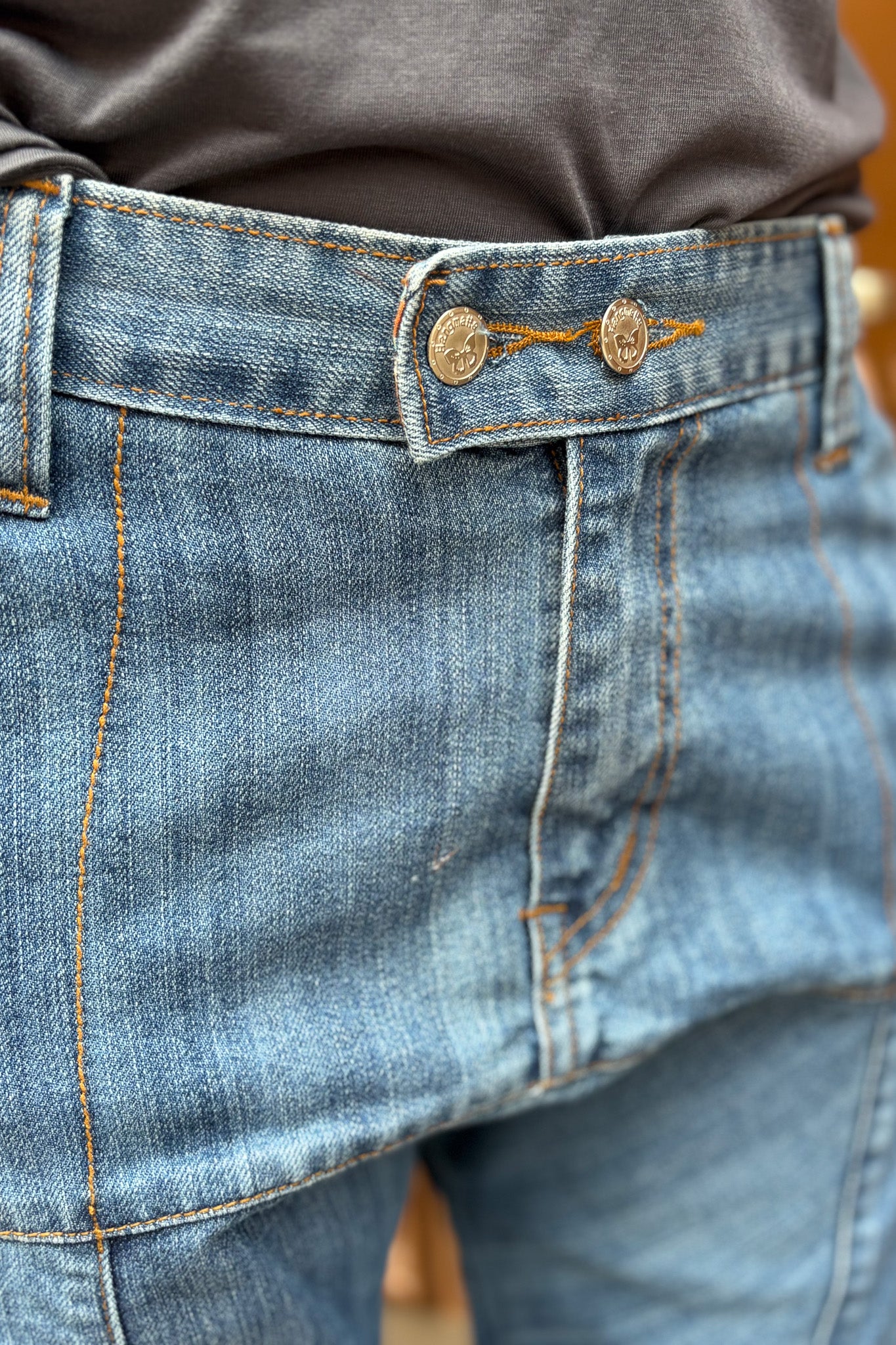 Indigoblå Jeans Dubbelknapp Vintage Indigo Blue