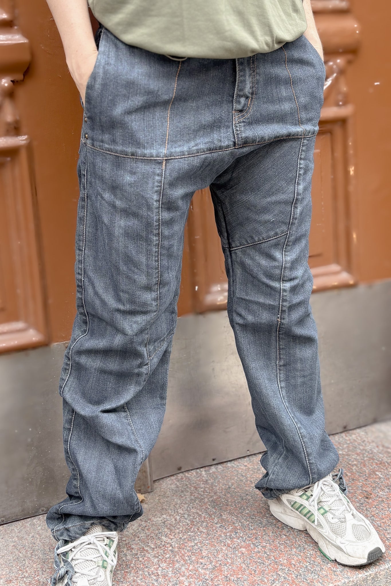 Mörk Indigoblå Jeans Dubbelknapp Vintage Dark Indigo Blue