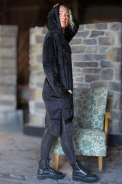 Schwarzes Hoodiekleid lang schwarz