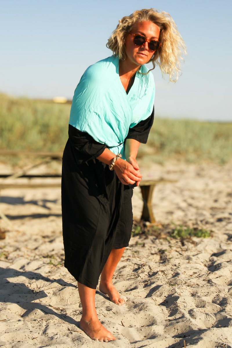 Ljusblå & Svart Kimono Tylösand Two Colored Mint & Black