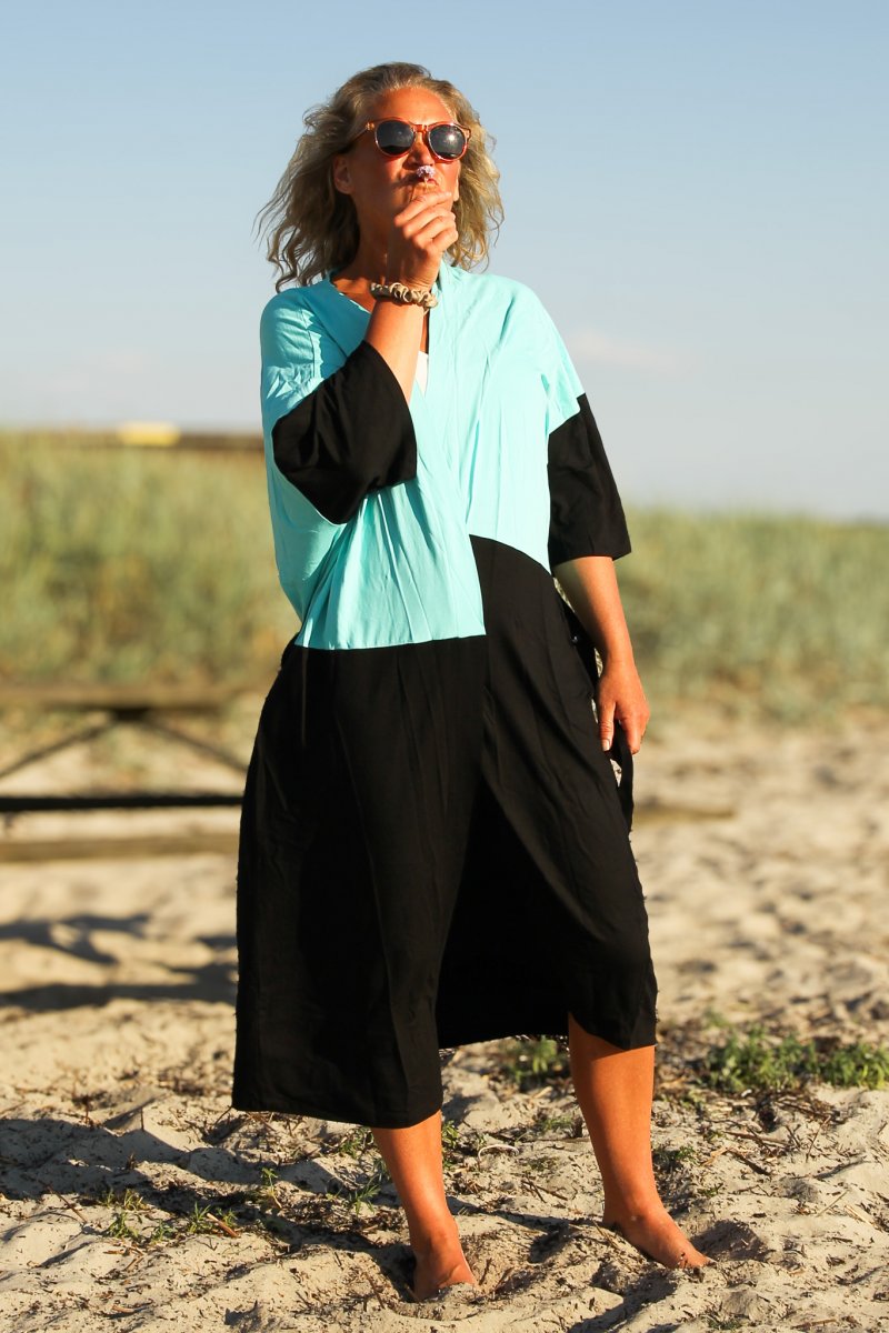 Ljusblå & Svart Kimono Tylösand Two Colored Mint & Black