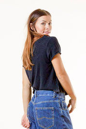 Schwarzes T-Shirt Tove Leinen Schwarz