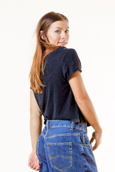 Schwarzes T-Shirt Tove Leinen Schwarz