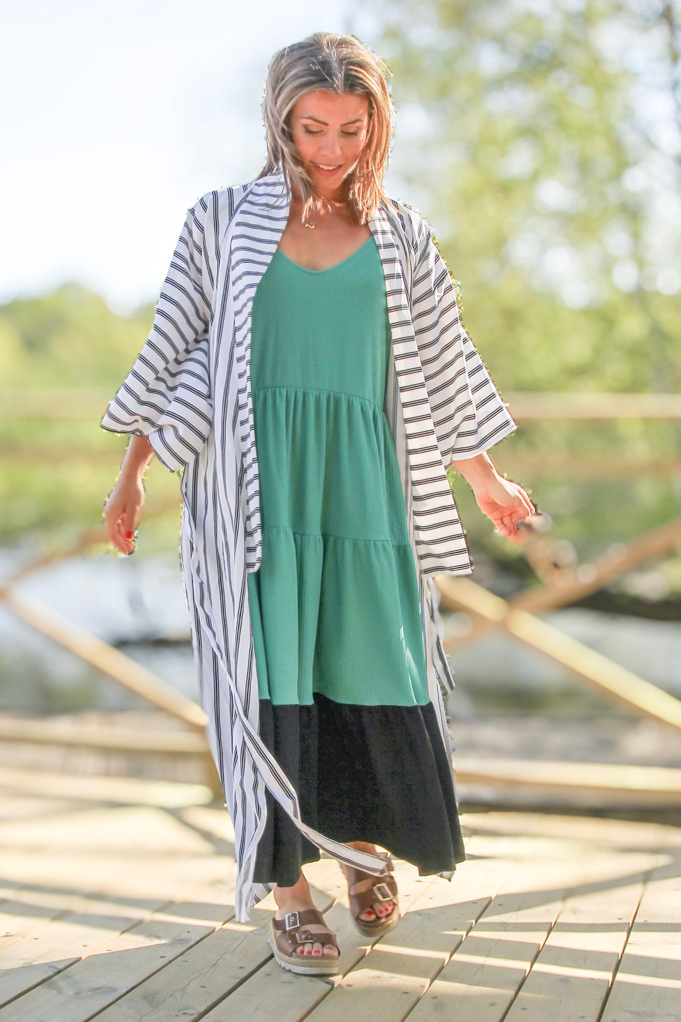 Witte gestreepte kimono Aomori wit