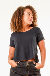 Schwarzes T-Shirt Tove Leinen Schwarz