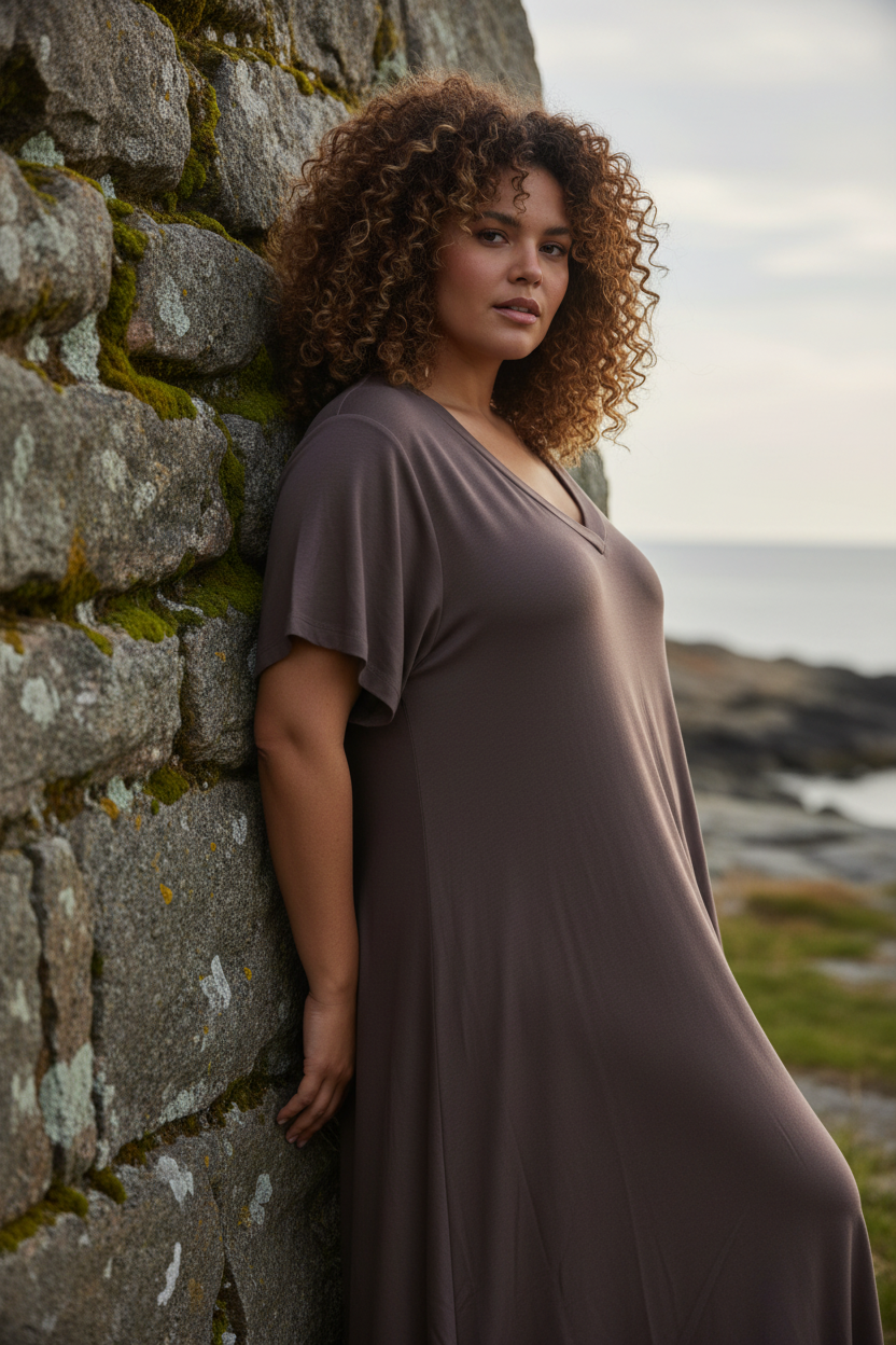 Chokladbrun Ballerina V-Neck klänning i färgen Choco Brown