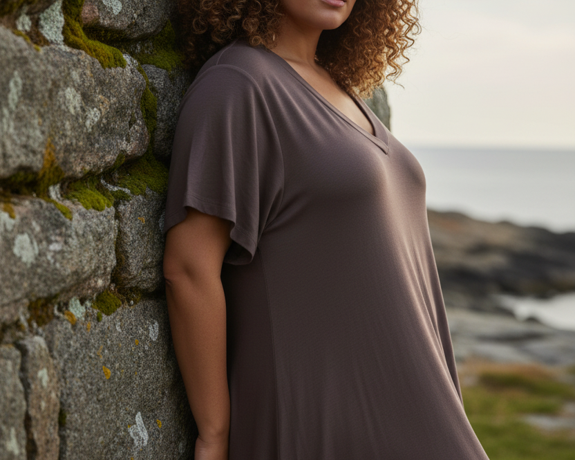 Chokladbrun Ballerina V-Neck klänning i färgen Choco Brown