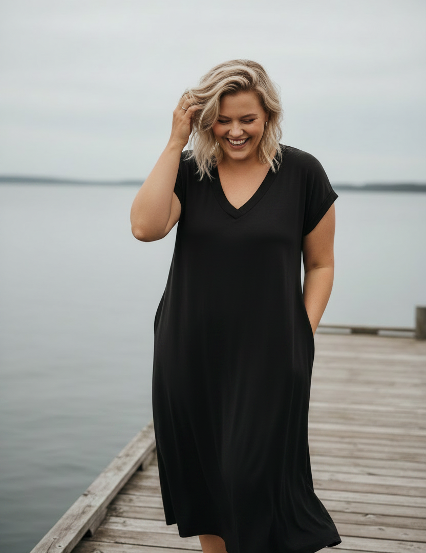 Svart Ballerina V-Neck klänning