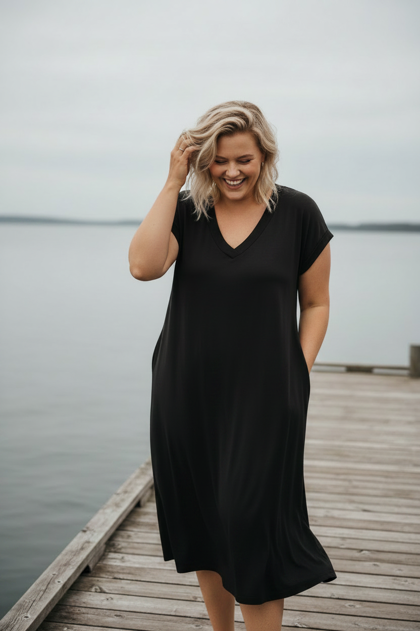 Svart Ballerina V-Neck klänning