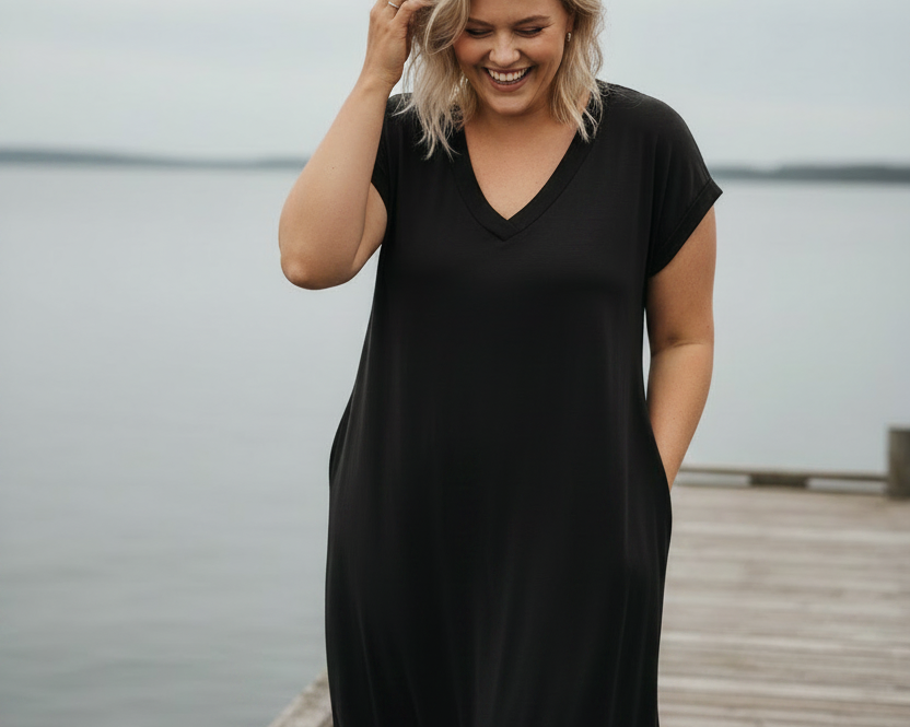 Svart Ballerina V-Neck klänning