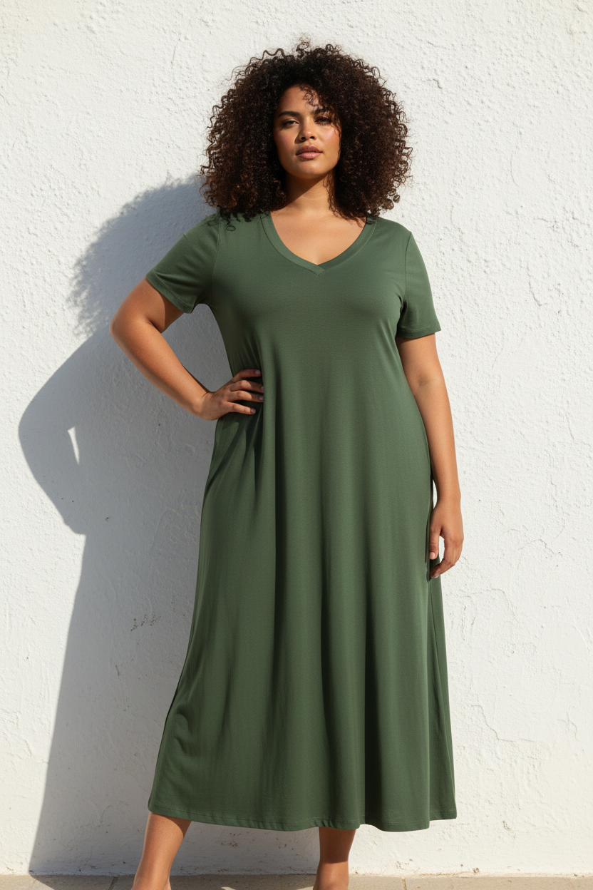 Mörkgrön Ballerina V-Neck klänning i färgen Dark Green