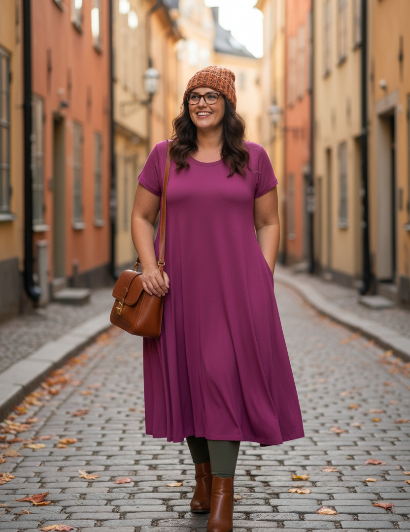 Lila Ballerina-klänning med mössa och handväska
