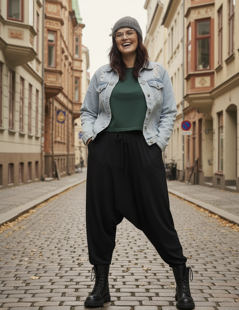 Svarta Harem Classic-byxor med låg gren och ledig passform