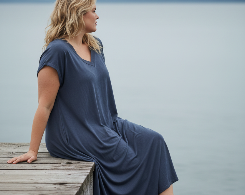 Mörkblå Ballerina V-Neck klänning i färgen Duffy Blue