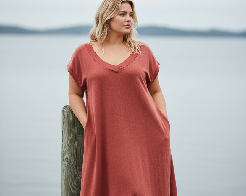 Rostbrun Ballerina V-Neck klänning i färgen Rust
