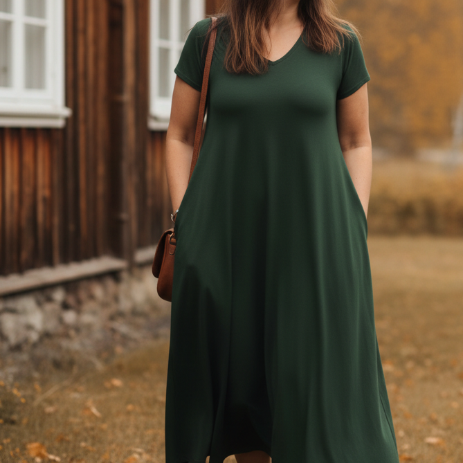 Mörkgrön Ballerina-klänning med axelväska
