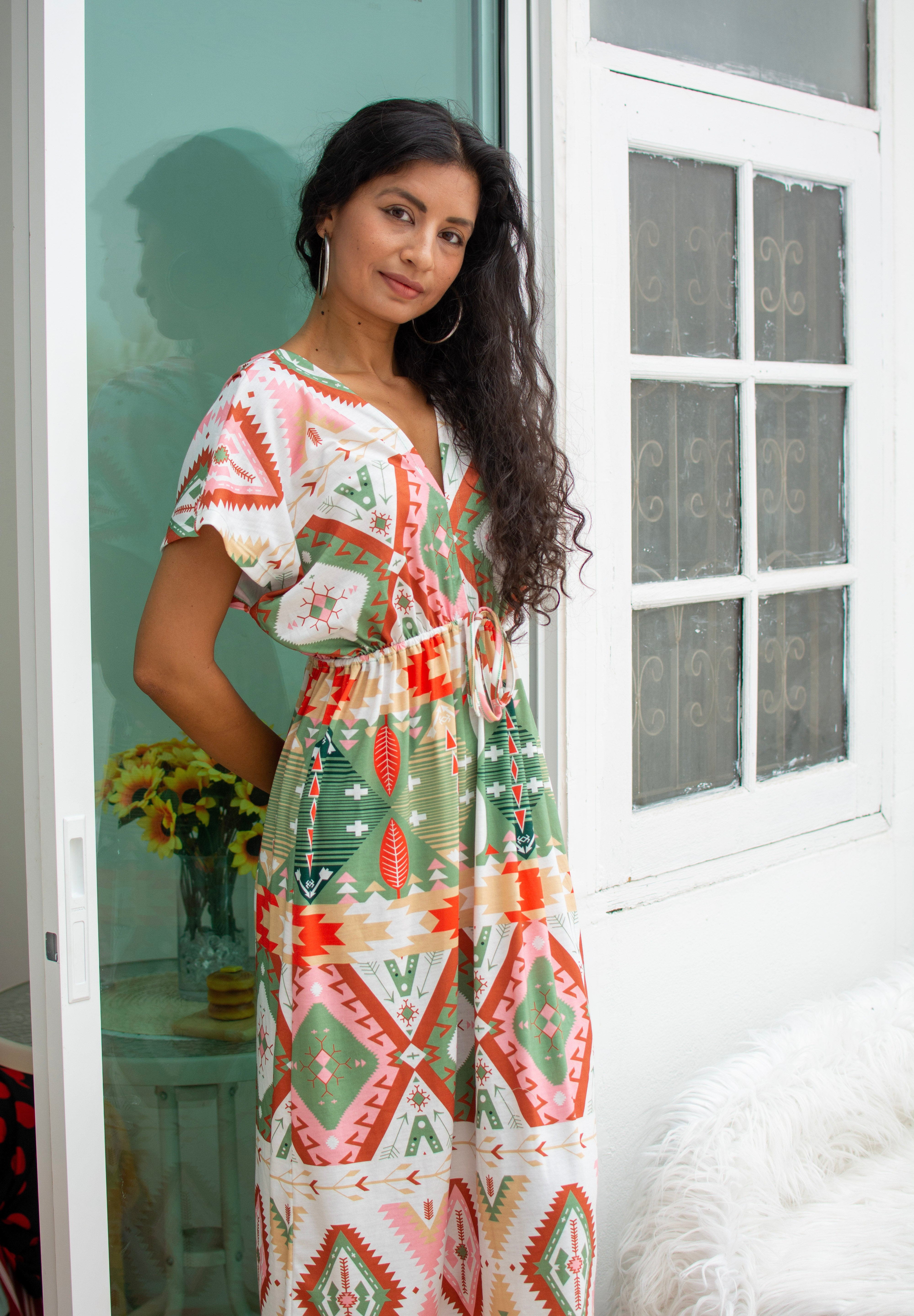 Green Patterned Dress Väddö Green Base