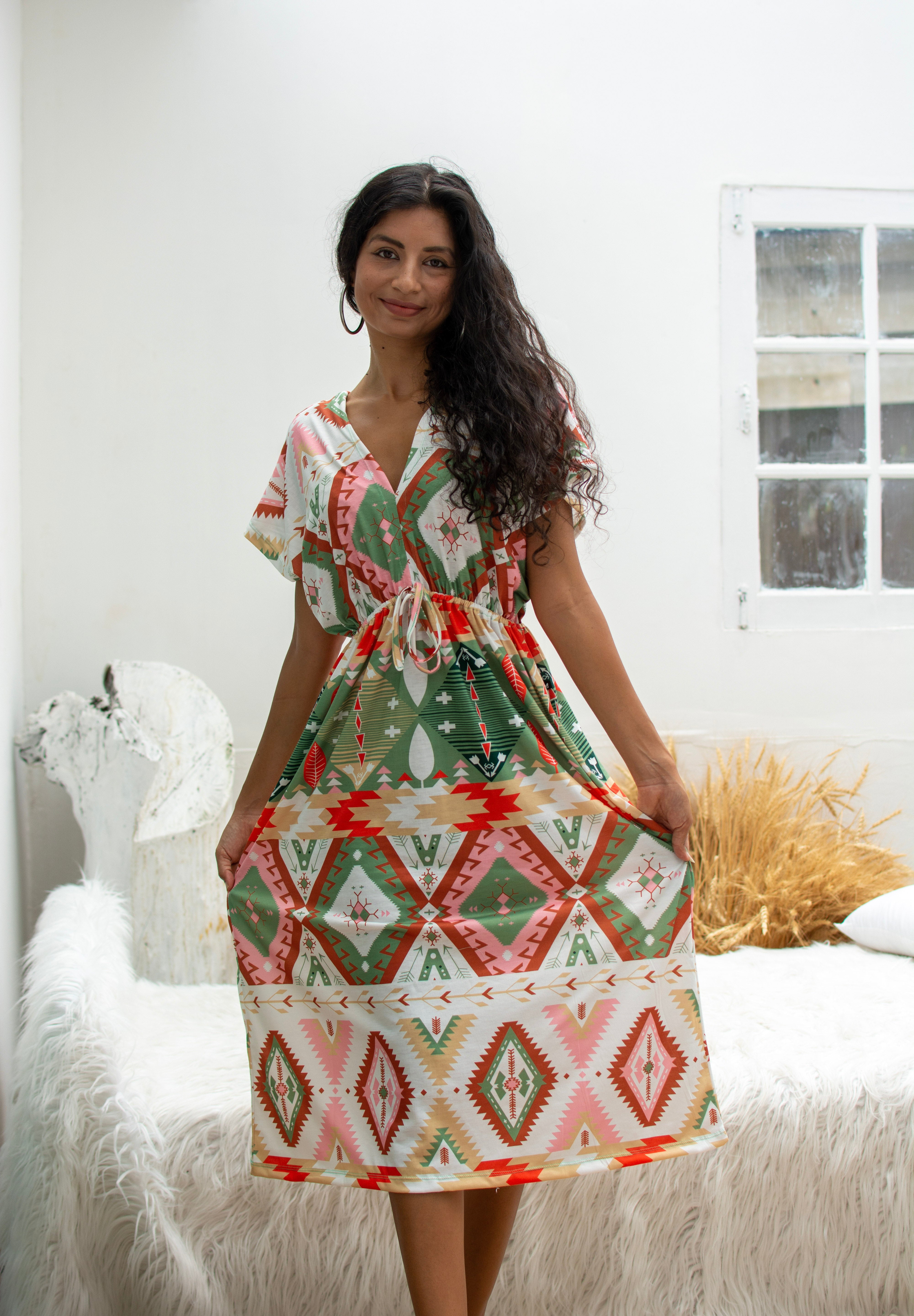 Green Patterned Dress Väddö Green Base