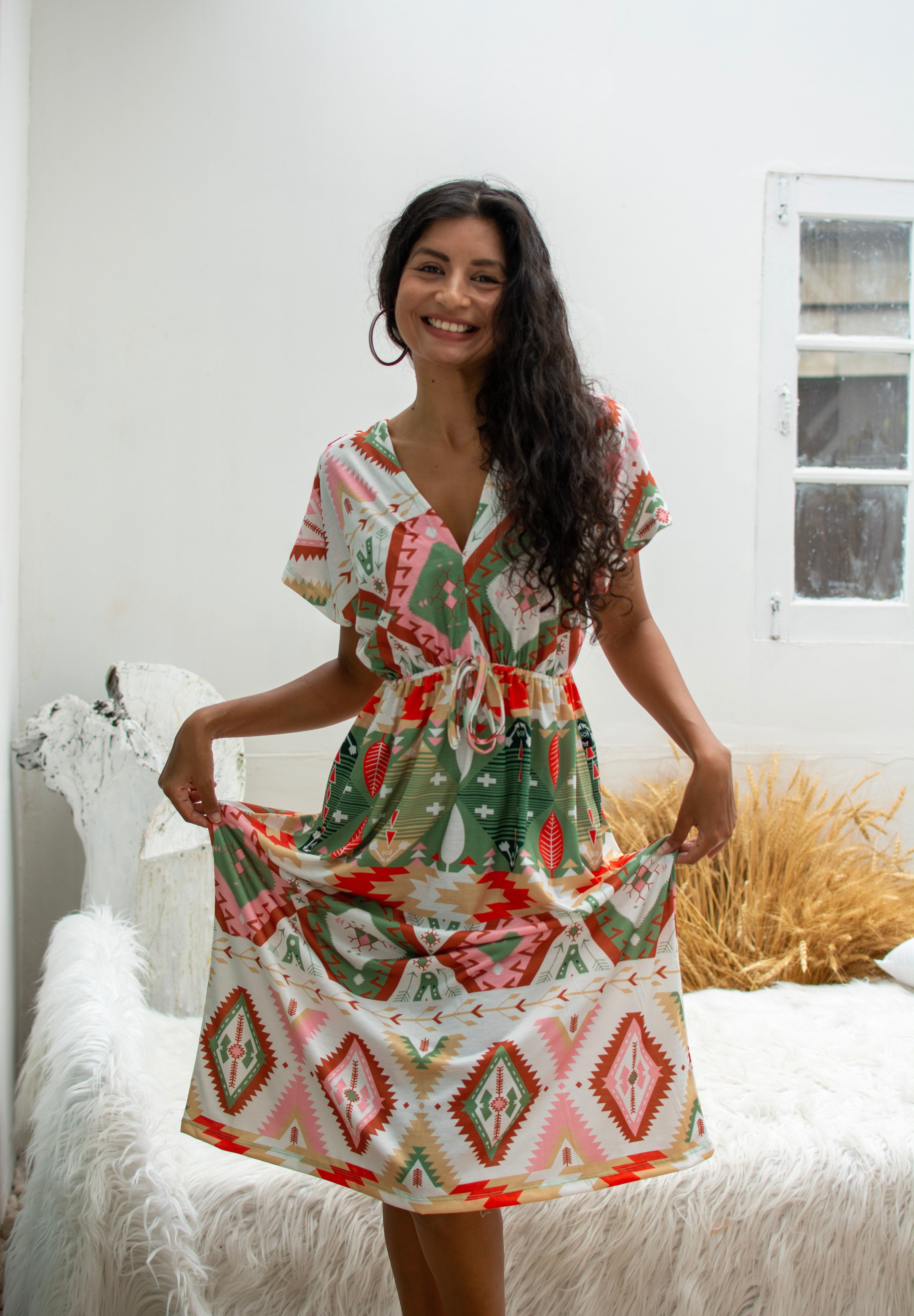 Green Patterned Dress Väddö Green Base