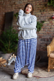 Blue/White Striped Harem Pants Harem Classic Blue White