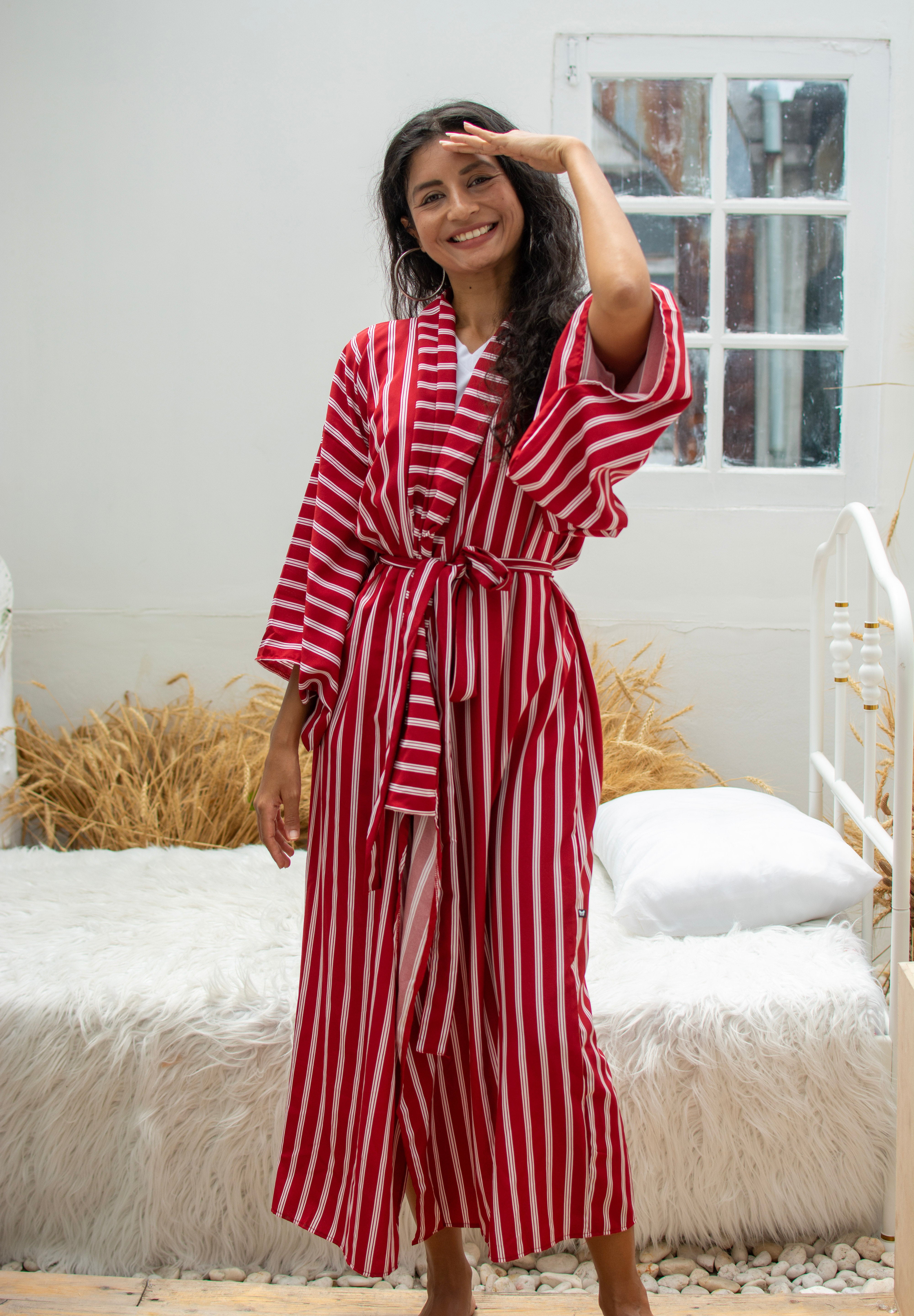 Rot gestreifter Kimono Aomori Rot