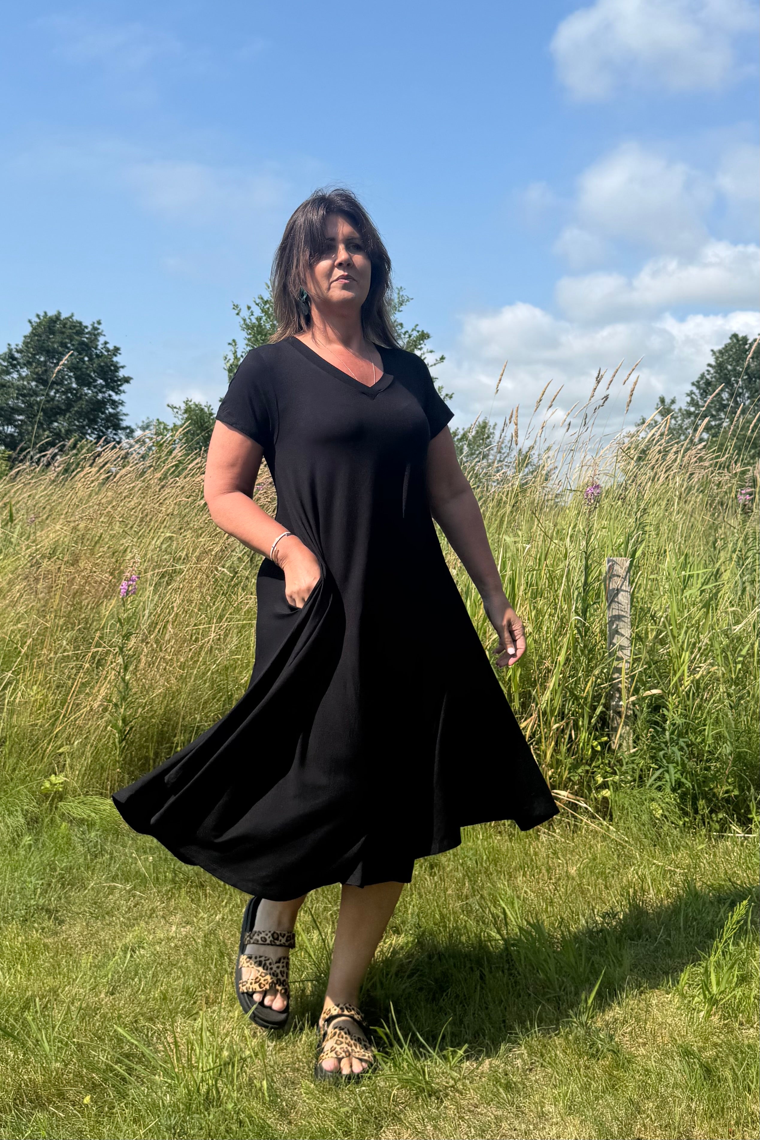Sort kjole Ballerina V-hals Sort