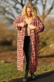 Röd Blommig Klänning Sahara Longsleeve Red Flower