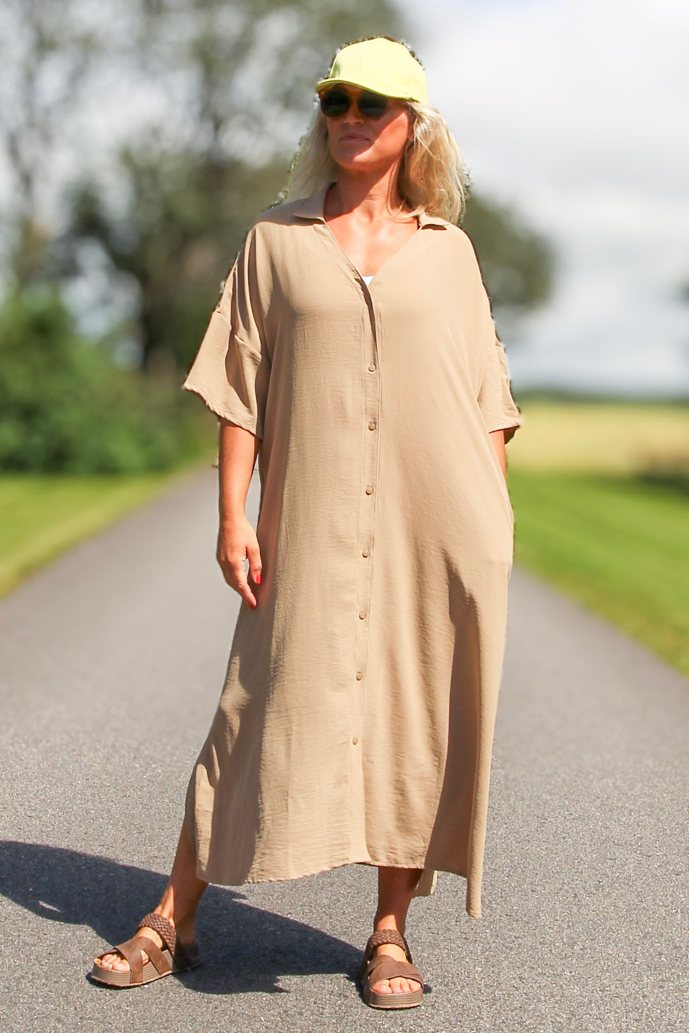 Beige Kjole Sahara shirtdress kortærmet Genanvendte materialer
