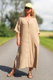 Beige Kjole Sahara shirtdress kortærmet Genanvendte materialer