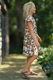 Beige gemustertes Kleid Naomi Black Base Beige Leaf