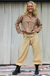 Beige Wrap Pants Breath Linen Latte Brown