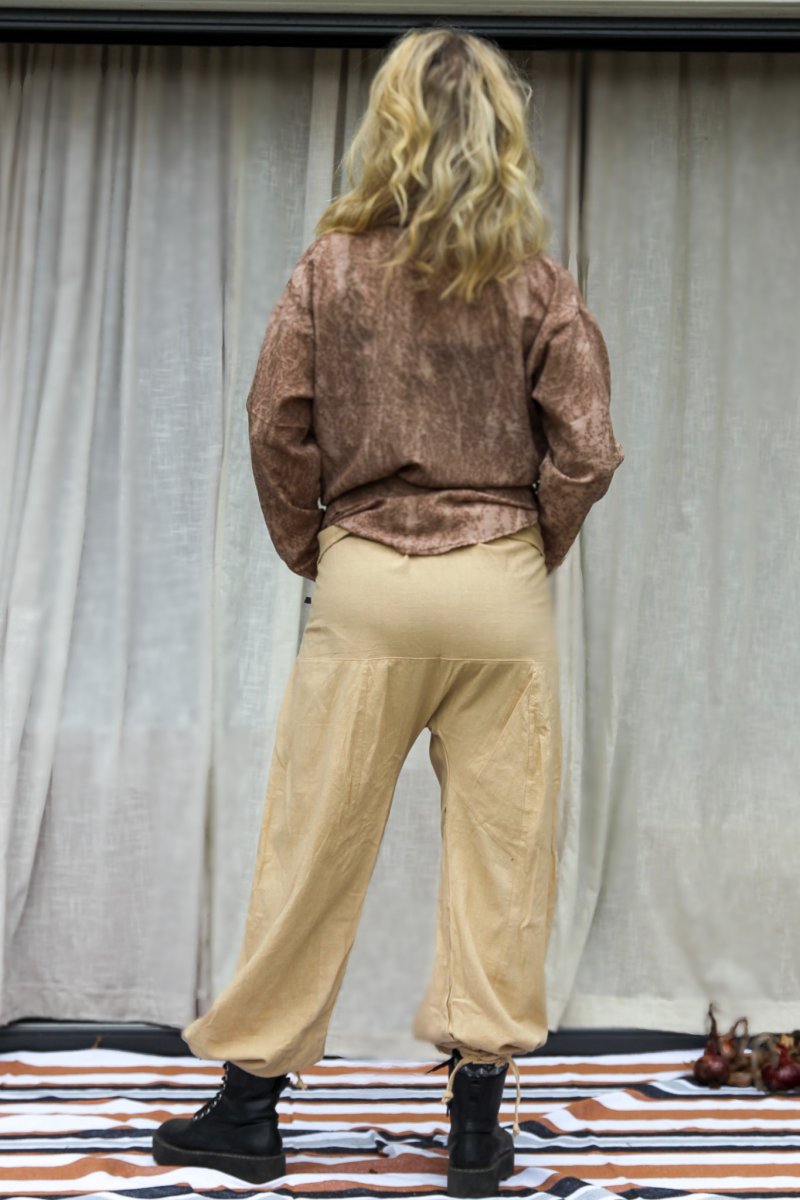 Beige Wrap Pants Breath Linen Latte Brown