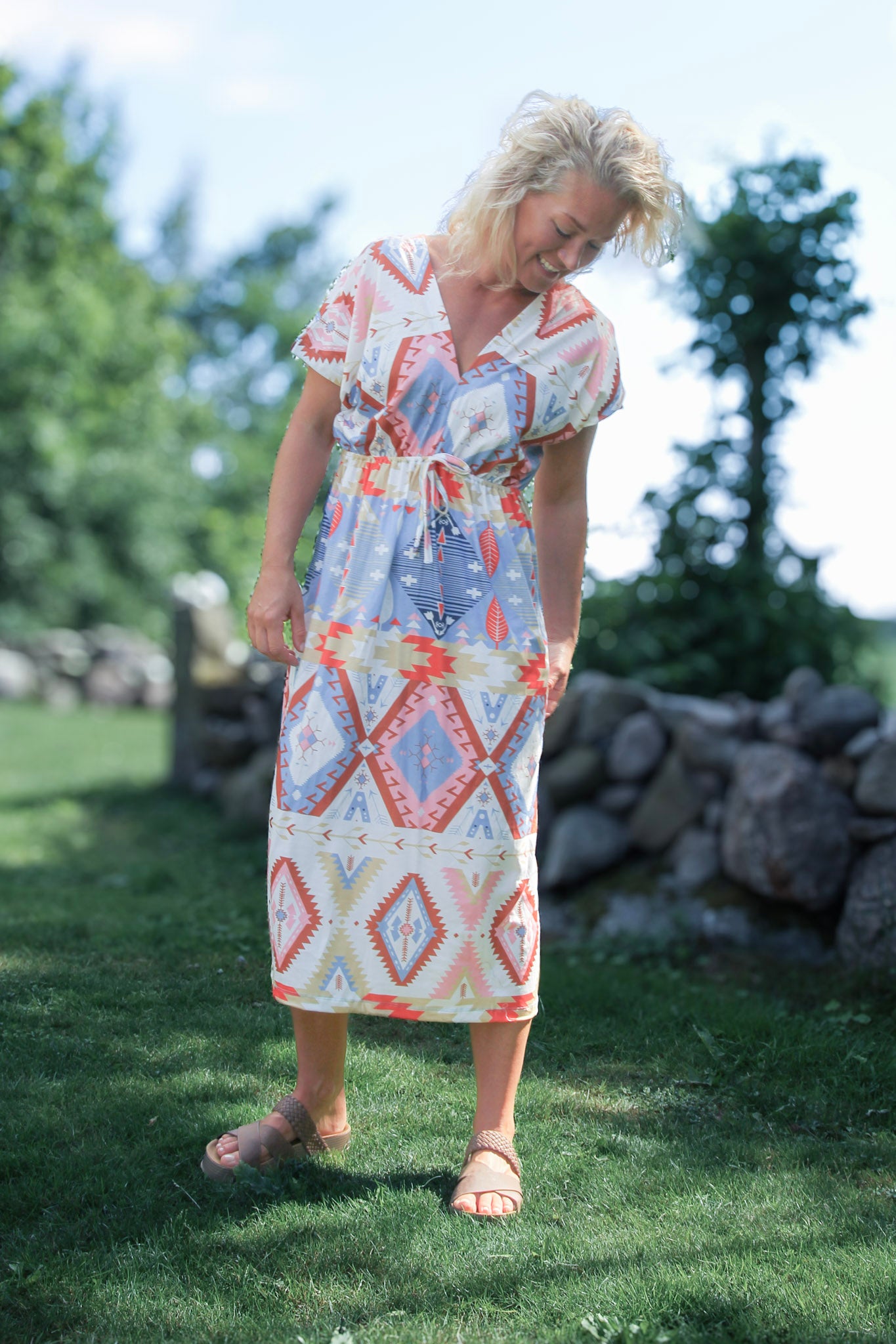 Blue Patterned Dress Väddö Blue Base