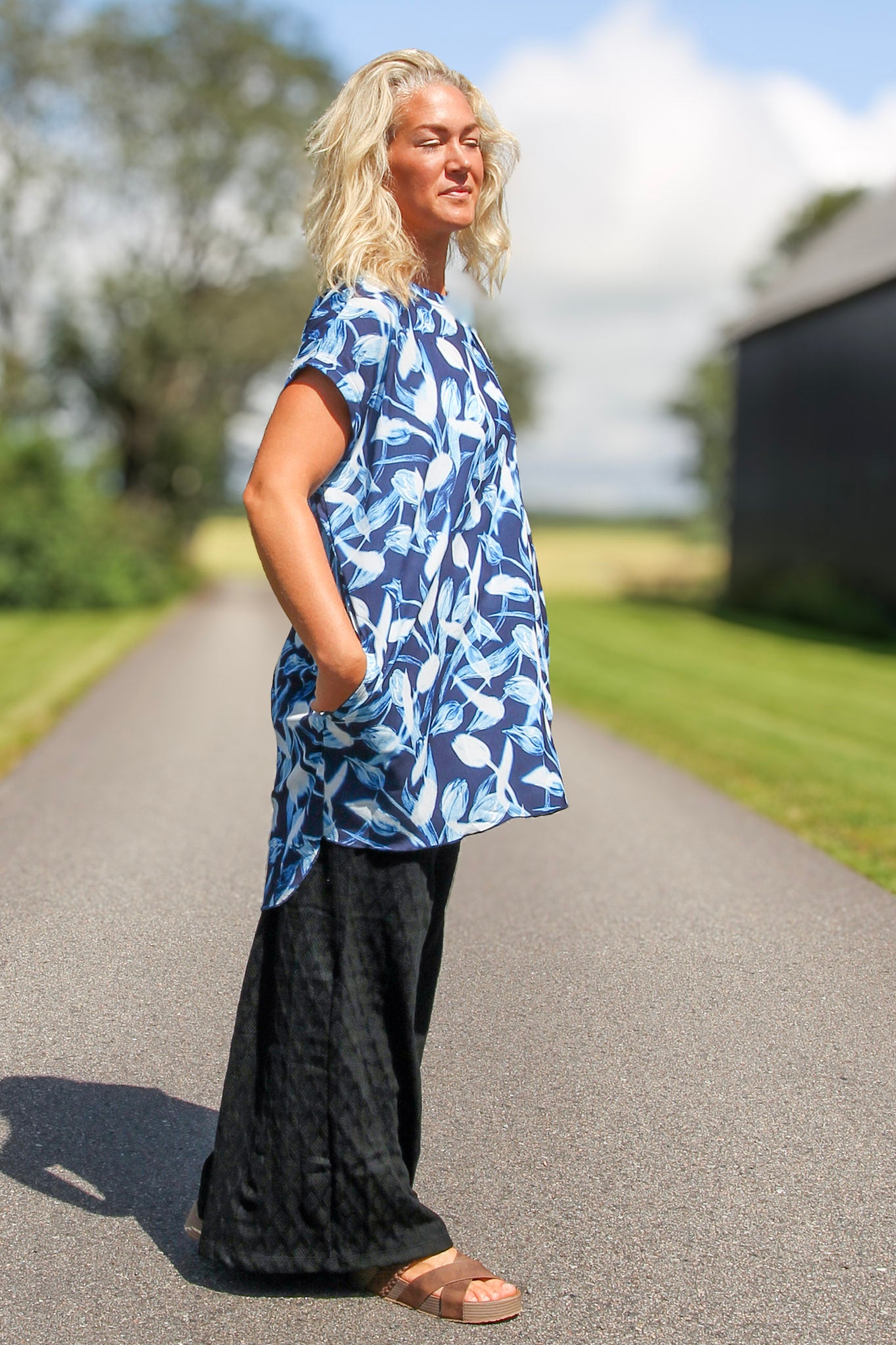 Blaue Tunika Dalia Blaudruck
