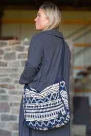 Blue/Beige Patterned Bag Hamra Navy &amp; Beige Print