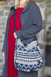 Blå/Beige Mönstrad Väska Hamra Navy & Beige Print