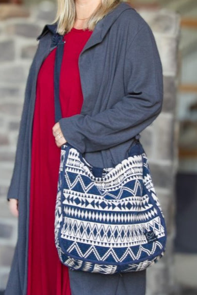 Blå/Beige Mönstrad Väska Hamra Navy & Beige Print