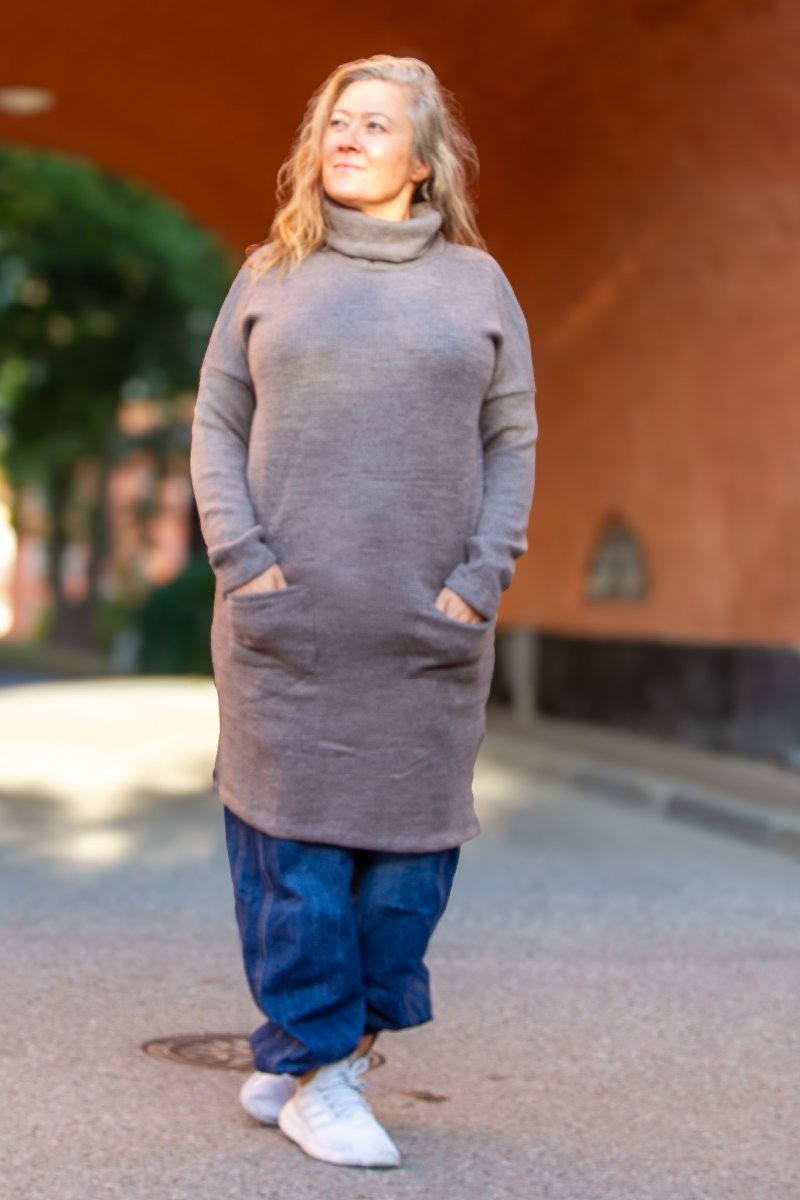 Brown/Grey Sweater Dress Polo Loose Brown Grey