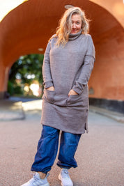 Brown/Grey Sweater Dress Polo Loose Brown Grey