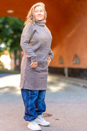Brown/Grey Sweater Dress Polo Loose Brown Grey