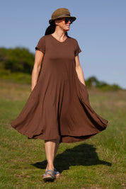 Brun kjole Ballerina V-hals Castagno
