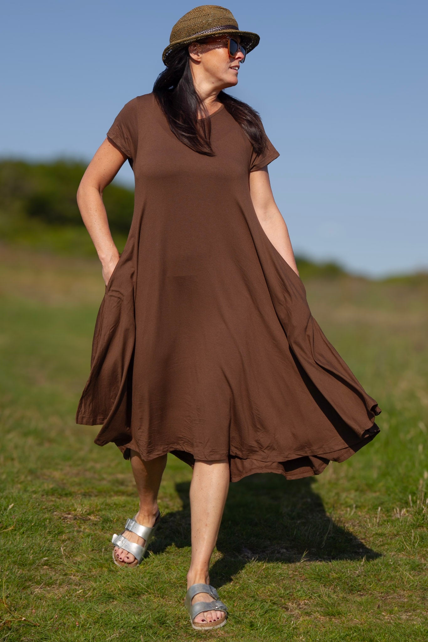 Brun kjole Ballerina V-hals Castagno