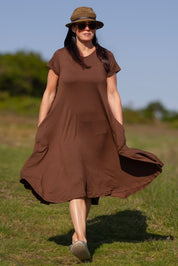 Brun kjole Ballerina V-hals Castagno