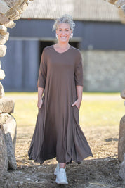 Brun Kjole Ballerina V-hals Lang Brun