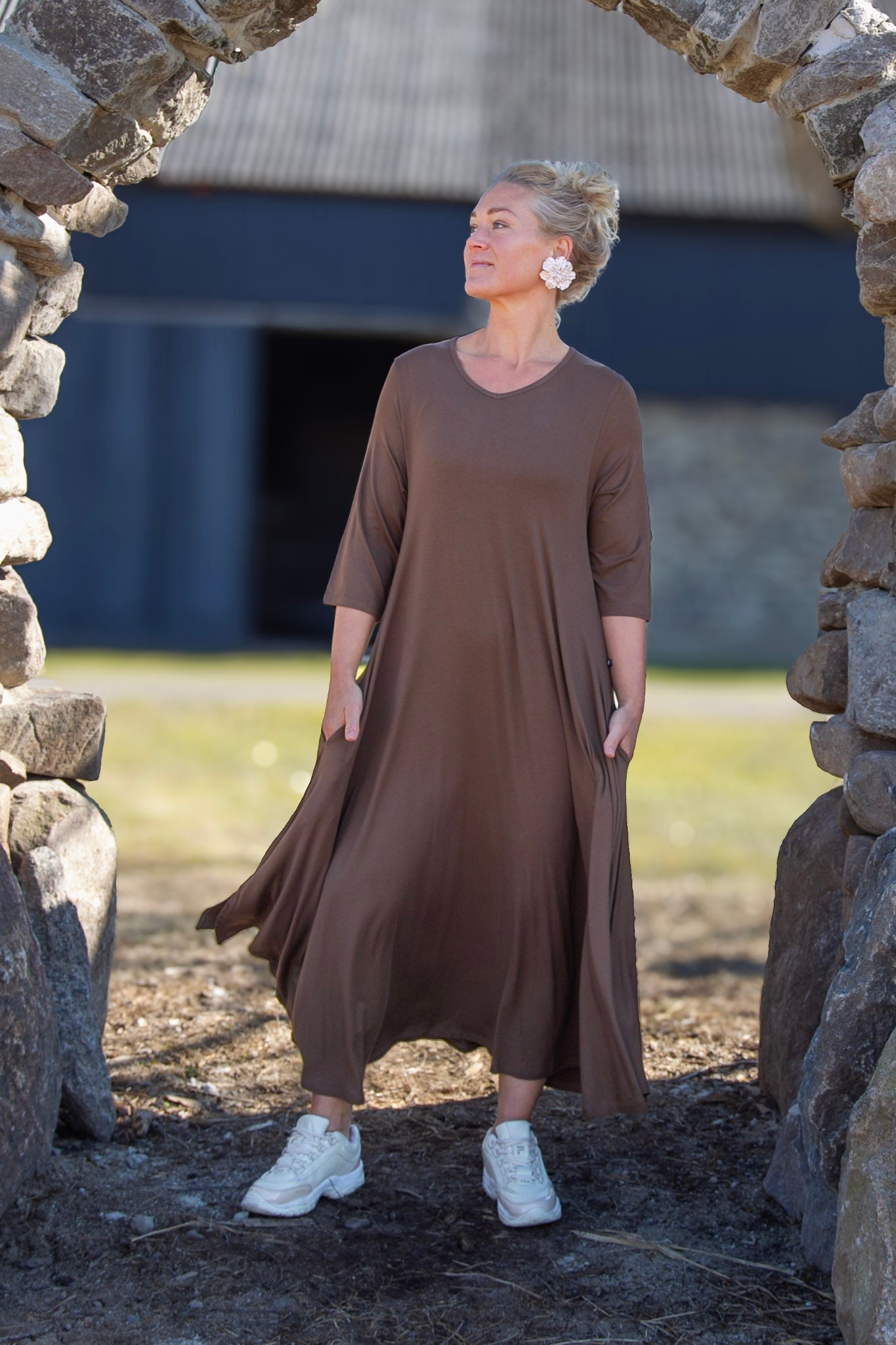 Brun Kjole Ballerina V-hals Lang Brun