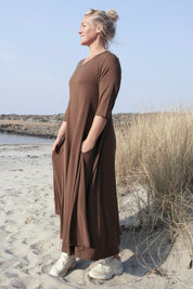 Brun Kjole Ballerina V-hals Lang Brun